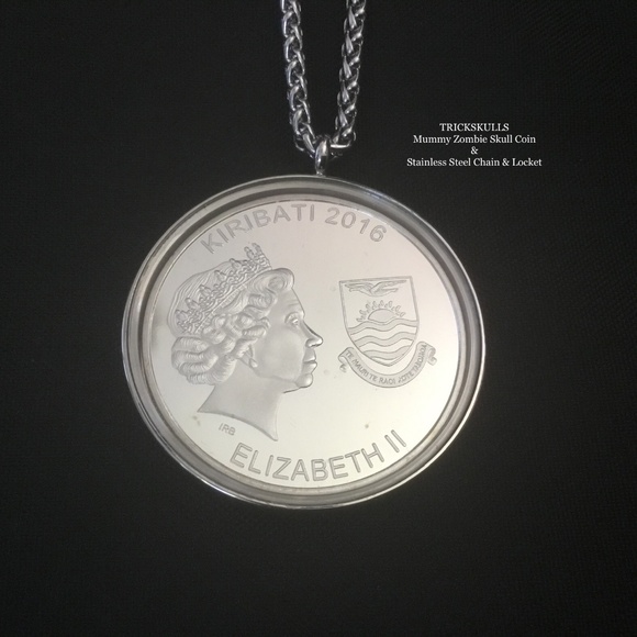 Mummy Zombie Enamel Coin in Stainless Locket & Custom Size Wheat Link Chain - Picture 2 of 10